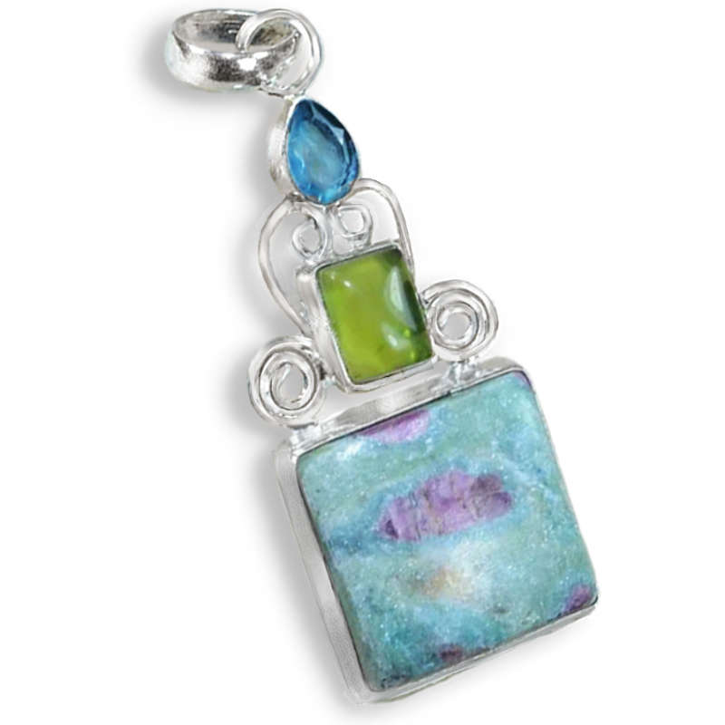 Handmade Natural Ruby In Fuchsite Gemstone Set In .925 Sterling Silver Plated Pendant