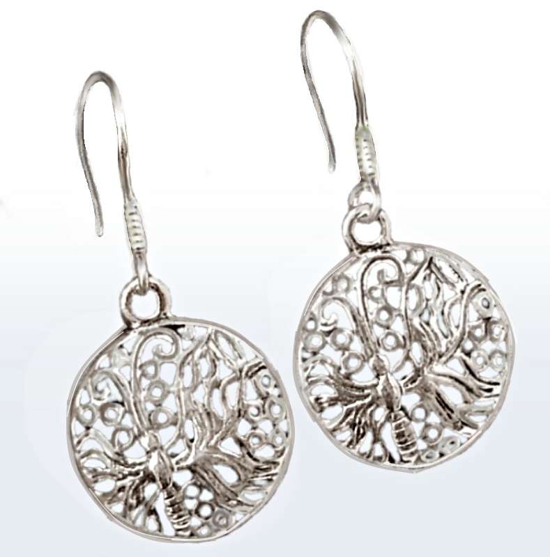Indonesian - Butterfly Fantasy set in Solid .925 Sterling Silver Drop Dangle Dainty Earrings