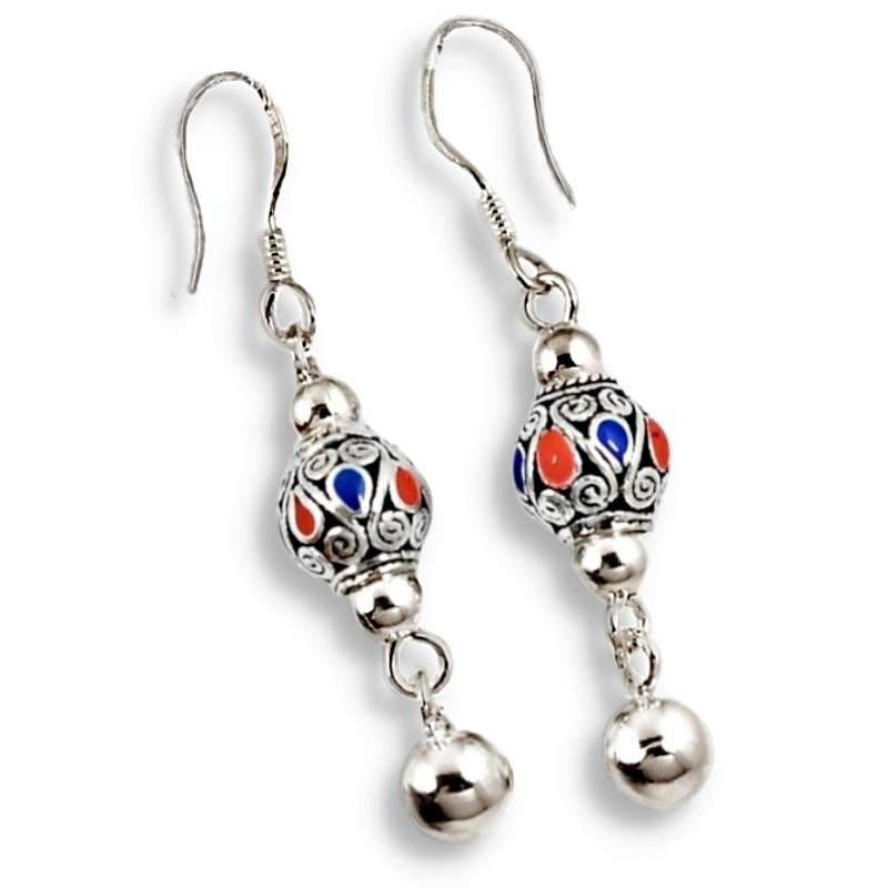 Indonesian Bali- Java Multi Colour set in Solid .925 Sterling Silver Dainty Earrings