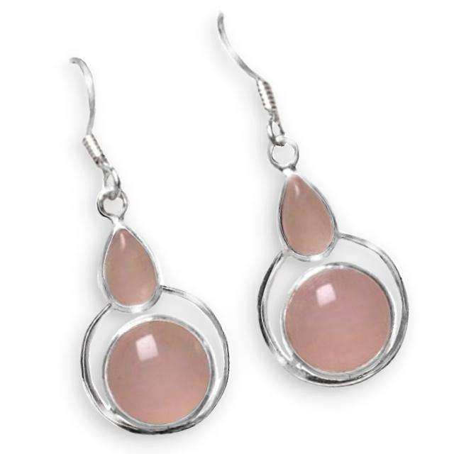 Natural Pink Rose Quartz Mixed Shapes set in Solid .925 Sterling Silver Earrings