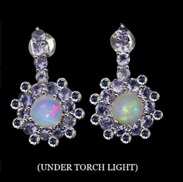 Deluxe Natural Unheated Full Rainbow Fire Opal, Tanzanite, Sapphire Gemstone 925 Sterling Silver 14K
