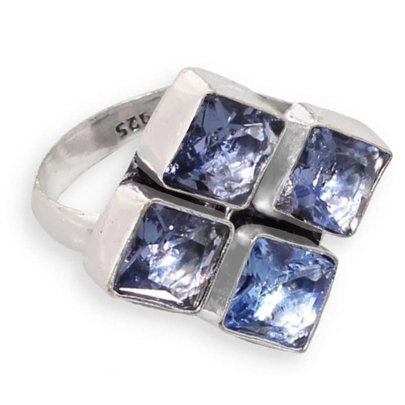 Tanzanite Violet Blue Quartz set in .925 Sterling Silver Plated Handmade Ring Size US 8 / Q