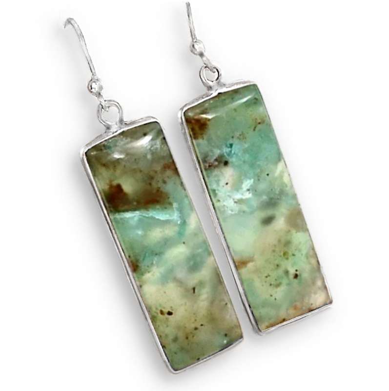 Natural Aquaprase Rectangle Gemstone Set in Solid .925 Sterling Silver Earrings