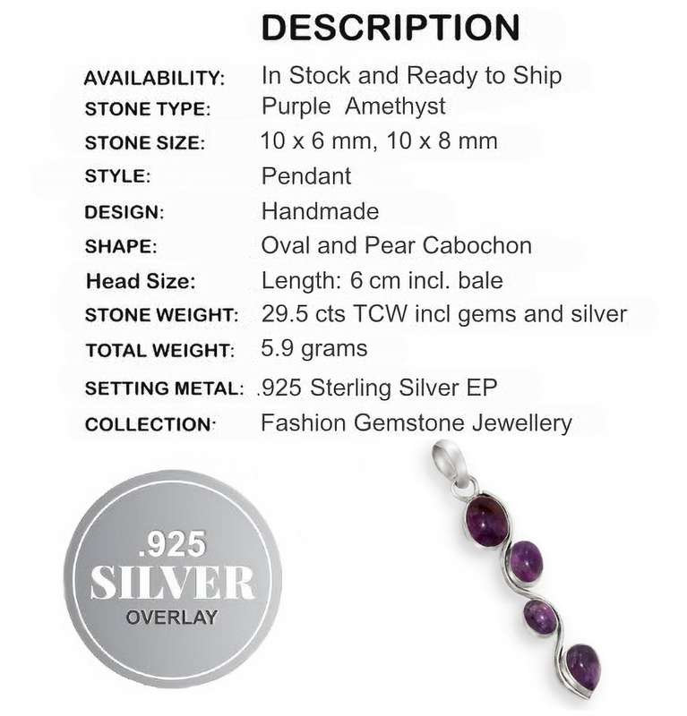 Natural Purple Amethyst Mixed Shapes Gemstone .925 Sterling Silver Plated Handmade Pendant