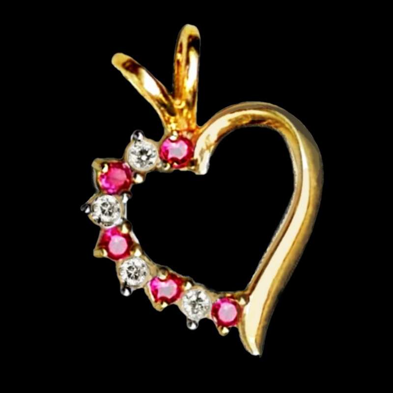 Dainty Pink Red Ruby & White Topaz .925 Solid Silver, Yellow Gold Pendant