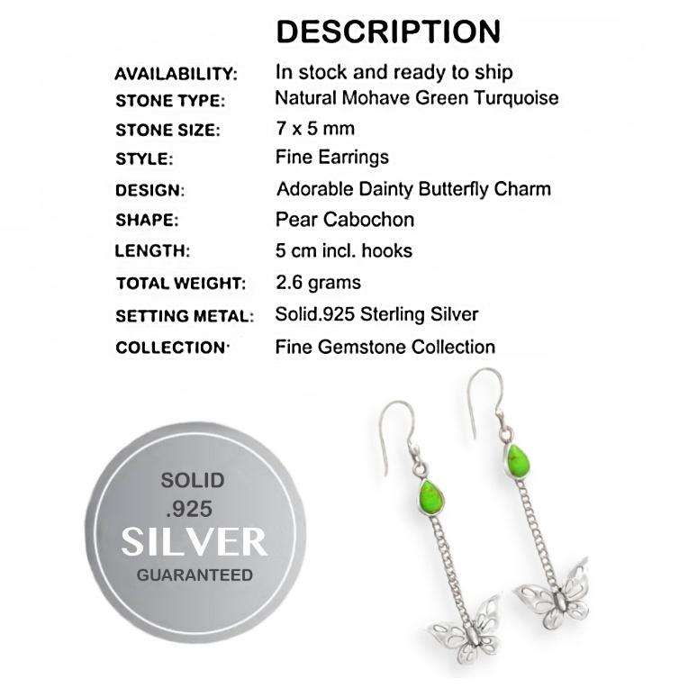 Natural Mohave Copper Green Turquoise set in Solid 925 Sterling Silver Earrings