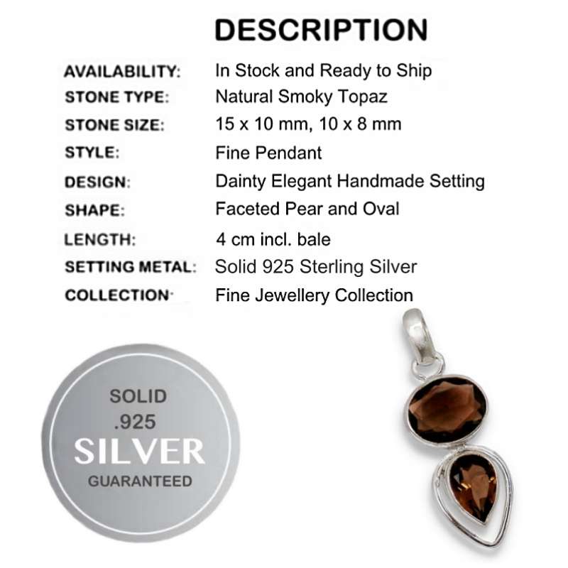 Natural Smoky Topaz Gemstones set in  Solid 925 Sterling Silver Dainty Pendant