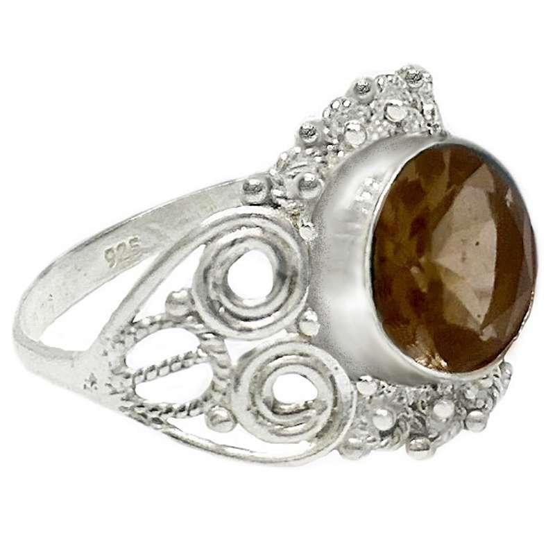 Indonesian Bali-Java Natural Smoky Topaz set in Solid .925 Sterling Silver Ring Size 8.5 or Q 1/2