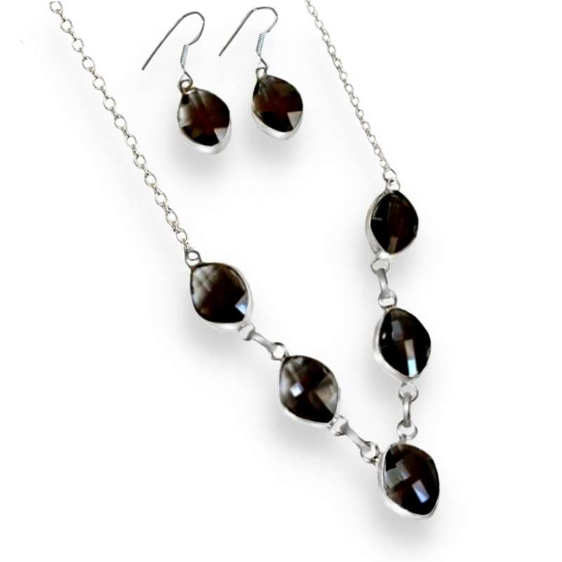 Faceted Spinel set in  .925 Sterling Silver Plated Handmade Necklace and Earrings Set