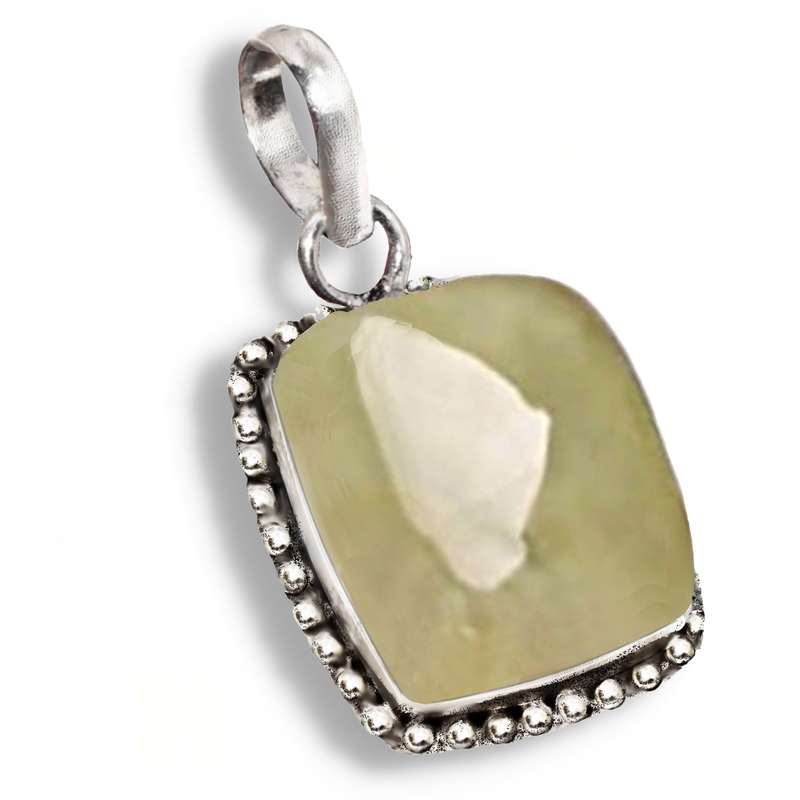 Natural Scottish Moss Prehnite Gemstone  .925 Sterling Silver Plated Handmade Pendant