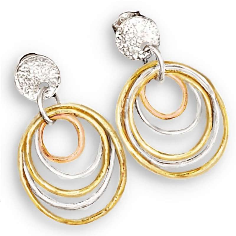 Three Tone Solid .925 Sterling Silver Drop Dangle Stud Trendy Earrings