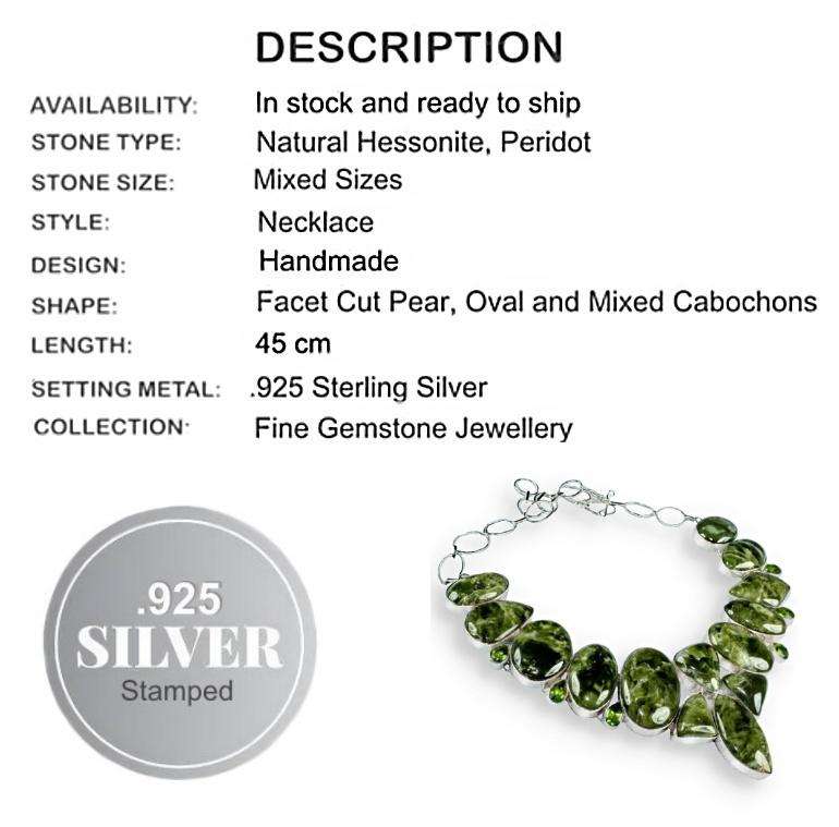 Hot Price- Natural Hessonite Garnet and Peridot set in .925 Sterling Silver Handmade Necklace