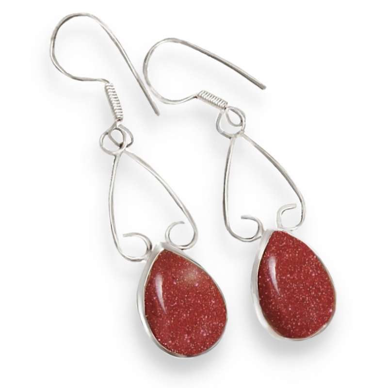 Shimmery Goldstone Sun Sitara set in .925 Sterling Silver Plated Earrings