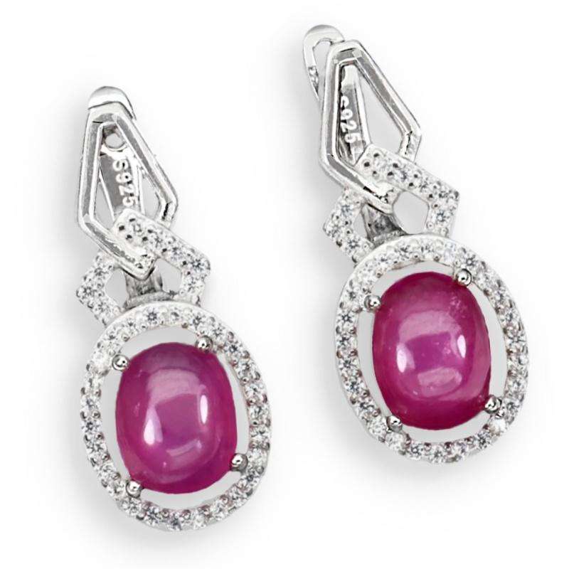 Deluxe Natural Red Pink Ruby and White CZ Gemstone Set in Solid .925 Sterling Silver Earrings
