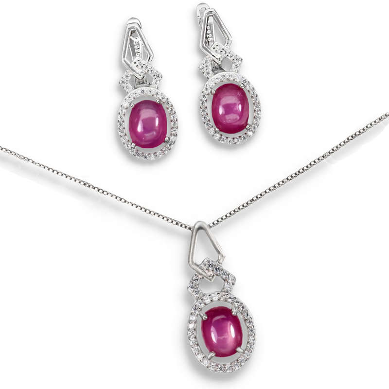 Deluxe Natural Red Pink Ruby and White CZ Gemstone Set in Solid .925 Sterling Silver Earrings
