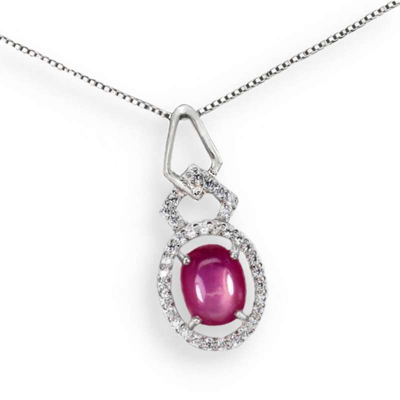 Deluxe Natural Red Pink Ruby and White CZ Gemstone Set in Solid .925 Sterling Silver Necklace