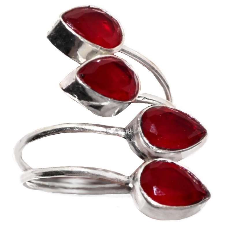 Handmade Trendy Garnet set in .925 Sterling Silver Ring Plated Free Size Adjustable
