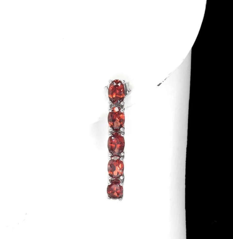 Natural Unheated Garnet Oval Gemstones set in Solid .925 Sterling Silver 14K White Gold Stud Earring