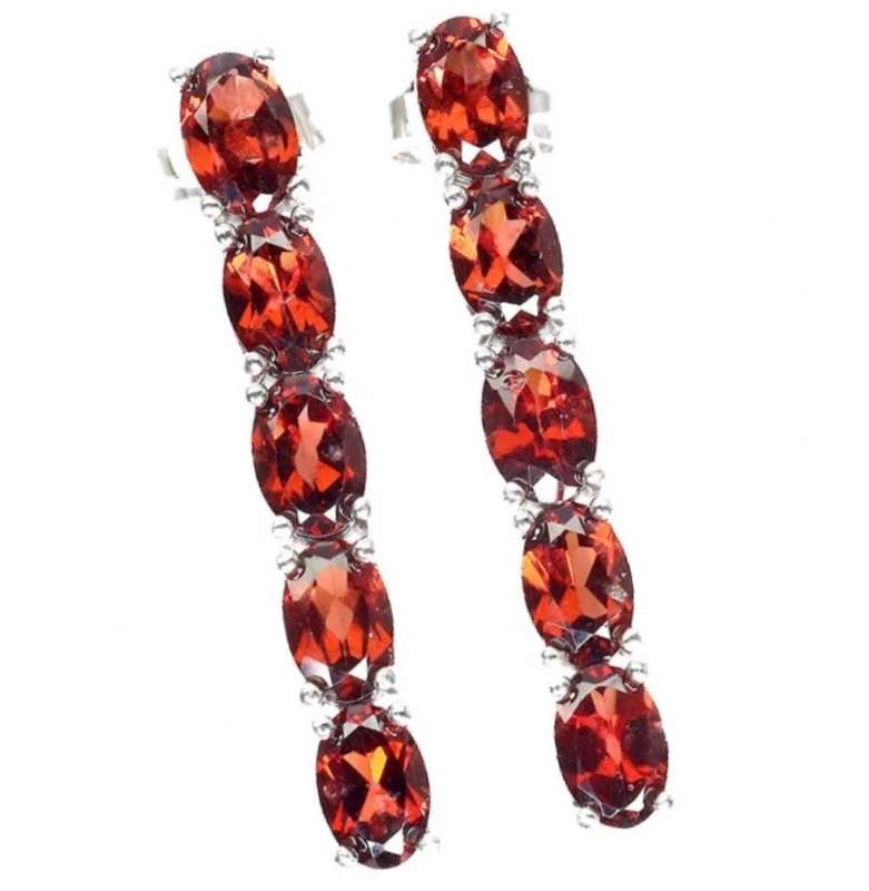Natural Unheated Garnet Oval Gemstones set in Solid .925 Sterling Silver 14K White Gold Stud Earring