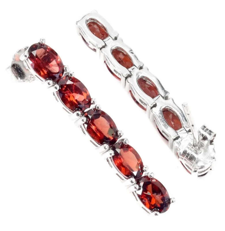 Natural Unheated Garnet Oval Gemstones set in Solid .925 Sterling Silver 14K White Gold Stud Earring