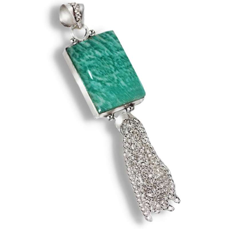 Natural Peruvian Amazonite .925 Sterling Silver Tassel Pendant for a Long Chain
