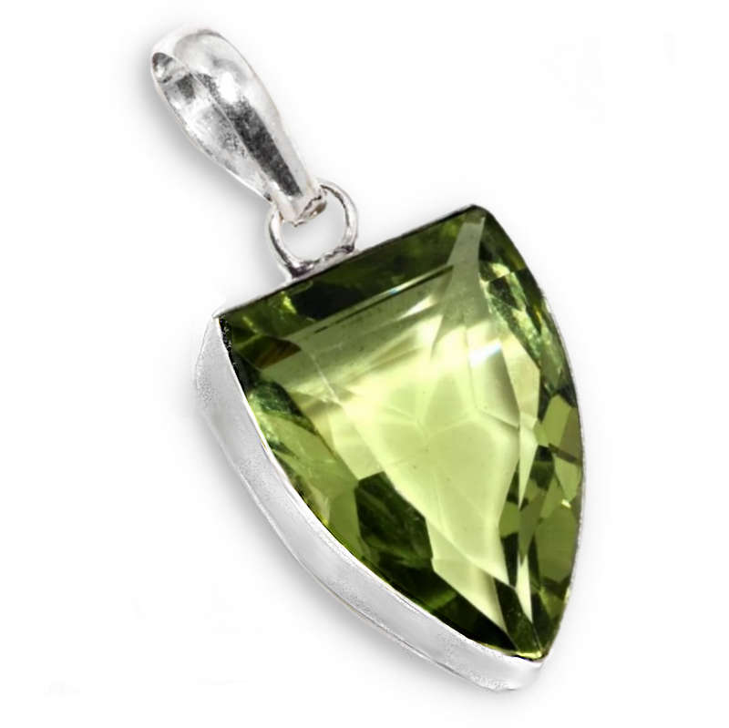 Faceted Peridot Geometric Shape set in .925 Sterling Silver Plated Handmade Pendant