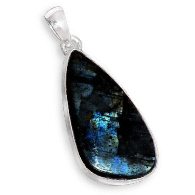 Natural Norwegian Larvikite Gemstone set in Solid .925 Sterling Silver Pendant