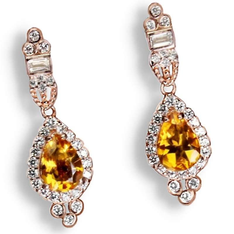 Natural Unheated Pear Shape Citrine Gems in Solid 925 Sterling Silver 14K Rose Gold Stud Earrings