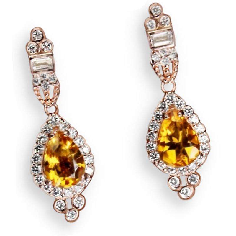 Natural Unheated Pear Citrine Gemstone  in Solid 925 Sterling Silver 14K Rose Gold Stud Earrings