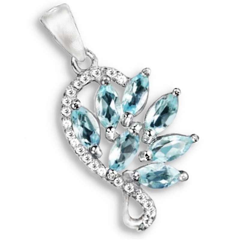 Brilliant Top Grade Sky Blue Topaz and White CZ set in Solid  925 Sterling Silver 14K W/Gold Pendant