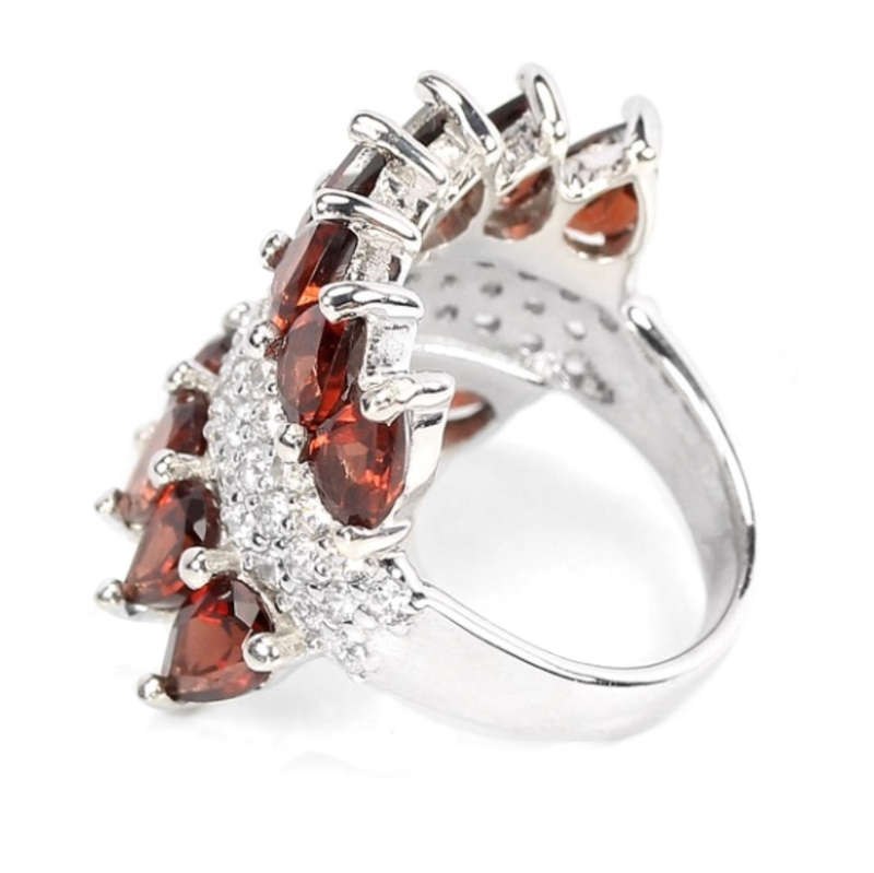 Natural Unheated Cambodian Garnet, AAA White CZ Solid 925 Silver14K White Gold Ring Size 6/M