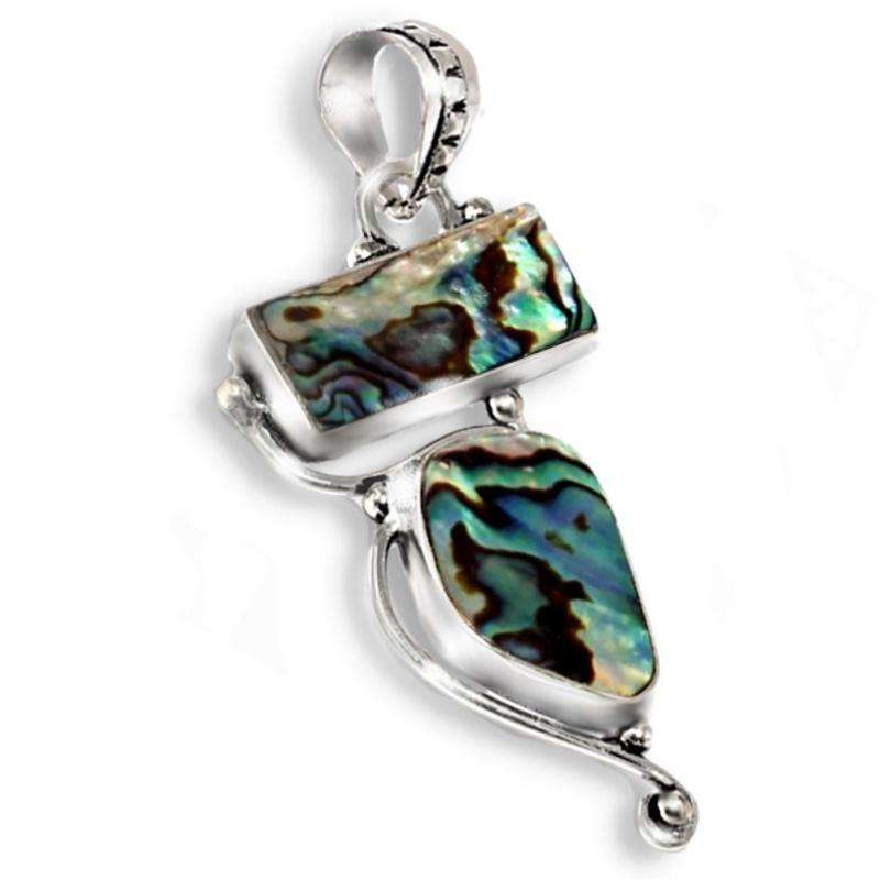 Handmade New Zealand Abalone Paua Shell  set in 925 Sterling Silver Plated Handmade Pendant