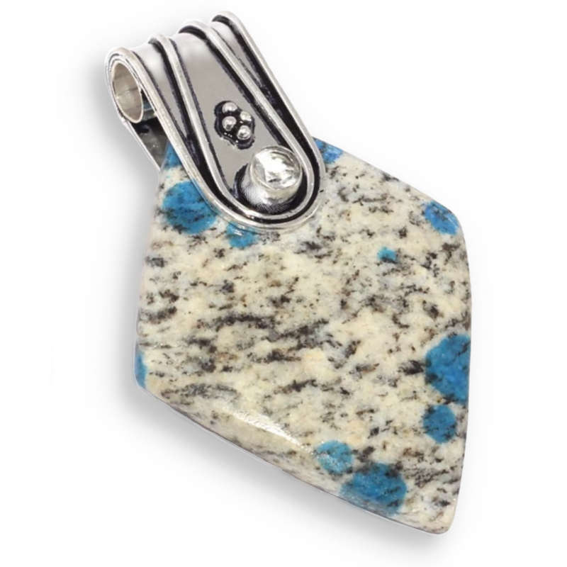 Victorian Natural K2 Blue Azurite in Quartz Gemstone set in .925 Sterling Silver Plated Pendant