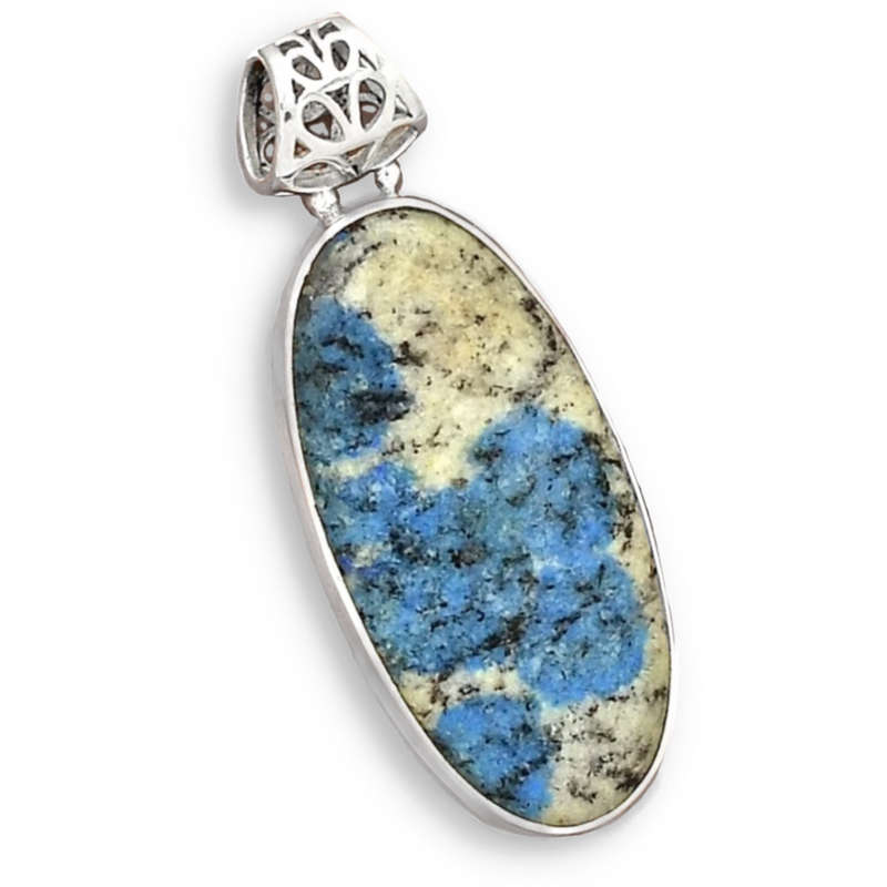 Natural Blue K2 Azurite In Quartz Gemstone set in Solid .925 Sterling Silver Fine Pendant