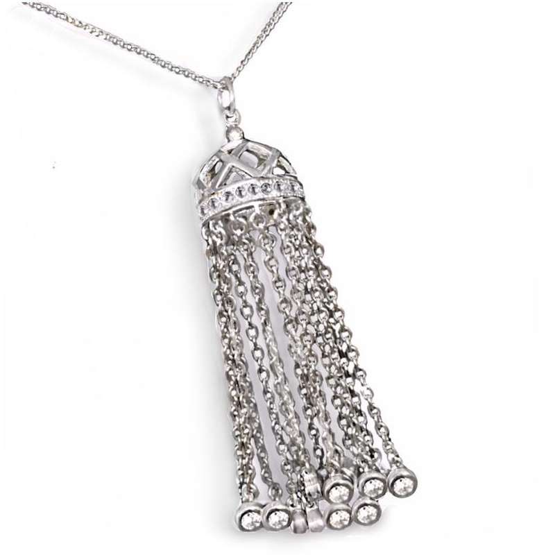 Deluxe 35.14 cts White Cubic Zirconia set in Solid .925 Sterling Silver  and 14K White Gold Necklace