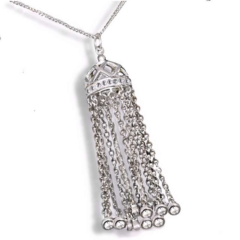 Deluxe 35.14 cts White Cubic Zirconia set in Solid .925 Sterling Silver  and 14K White Gold Necklace
