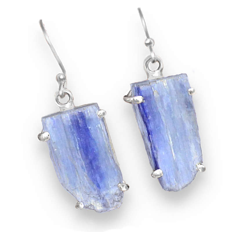 Natural Denim Blue Kyanite Rough set in Solid .925 Sterling Silver Earrings