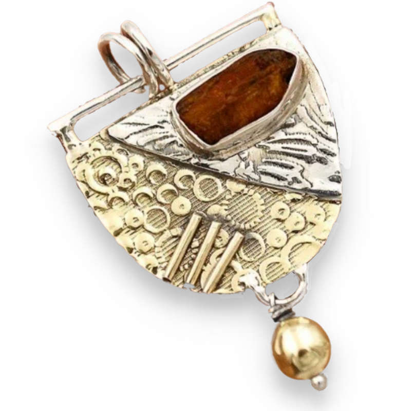 Two Tone Natural Rough Burnt Orange Kyanite set in Solid .925 Sterling Silver Pendant