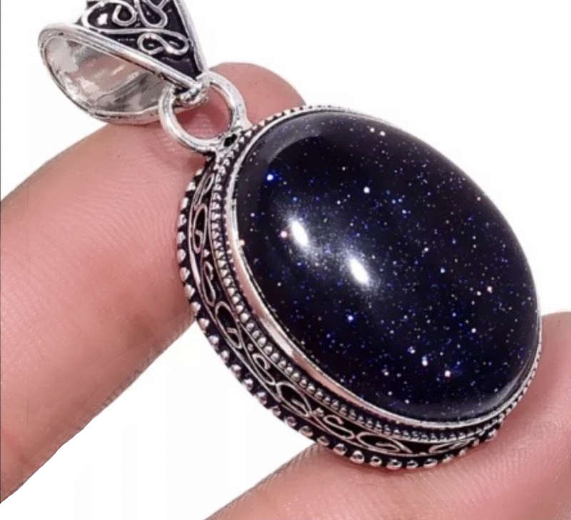 Antique Style Purple Sandstone Oval set in 925 Sterling Silver Handmade Pendant