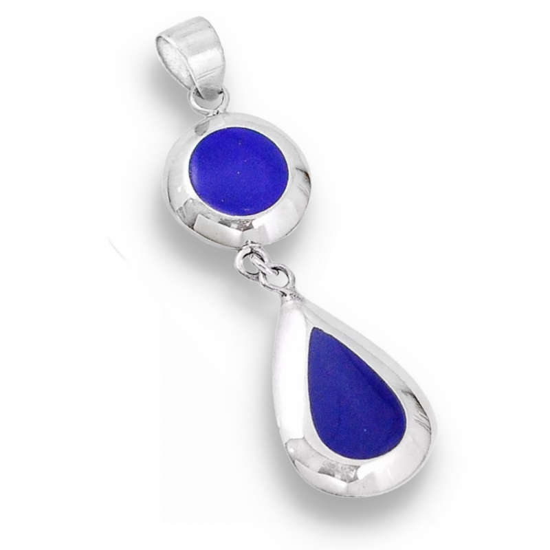 Natural Lapis Lazuli Enameled Gemstone Solid .925 Sterling Silver Dainty Pendant