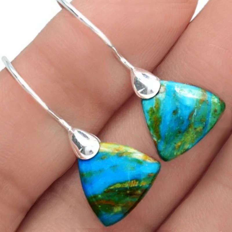 Extremely Rare- Genuine Natural Peruvian Blue Opal Set in Solid .925 Sterling Silver Earrings