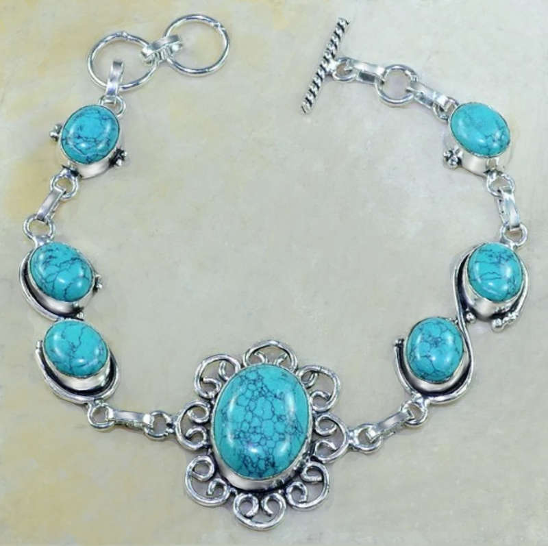 Santè Rosa Spiderweb Turquoise Gemstone set in 925 Sterling Silver Plated Handmade Bracelet