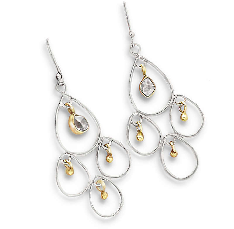 Two Tone Natural Herkimer set in Solid .925 Sterling Silver Exotic Chandelier Earrings