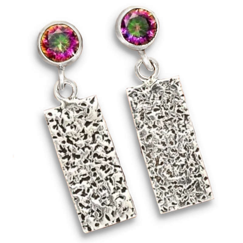 Natural Rainbow Mystic Topaz Gemstone set in Solid 925 Sterling Silver Stud Earrings