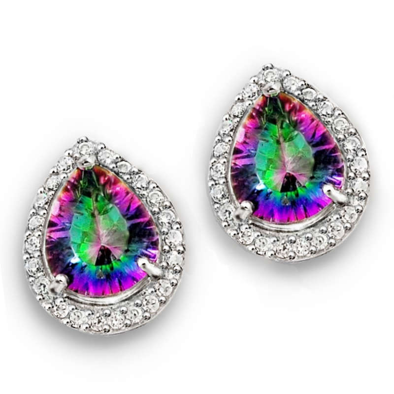 Fabulous Size 8.75 Cts Rainbow Mystic White Topaz Stud Earrings in Solid .925 Sterling Silver