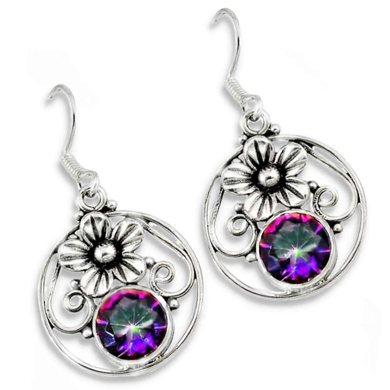 Indonesian Bali -Java  Natural Rainbow Mystic Topaz Earrings set In Solid 925 Sterling Silver