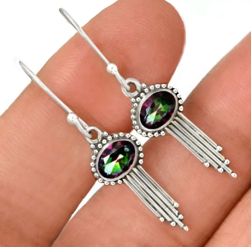 Natural Rainbow Mystic Topaz Dangle set in Solid 925 Sterling Silver Earrings