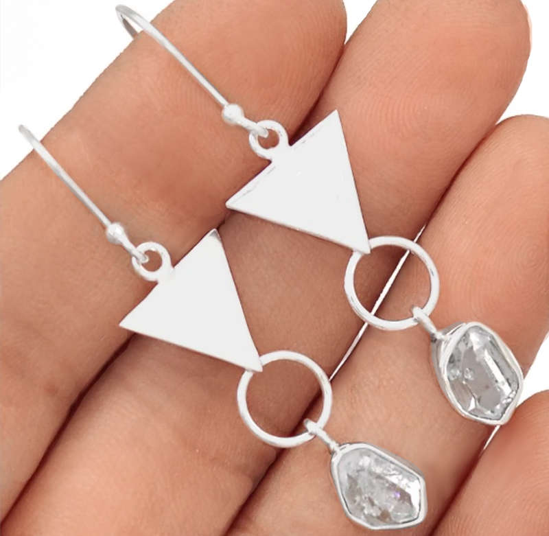 Trendy Natural Herkimer set in Solid Sterling Silver Dangling Earrings