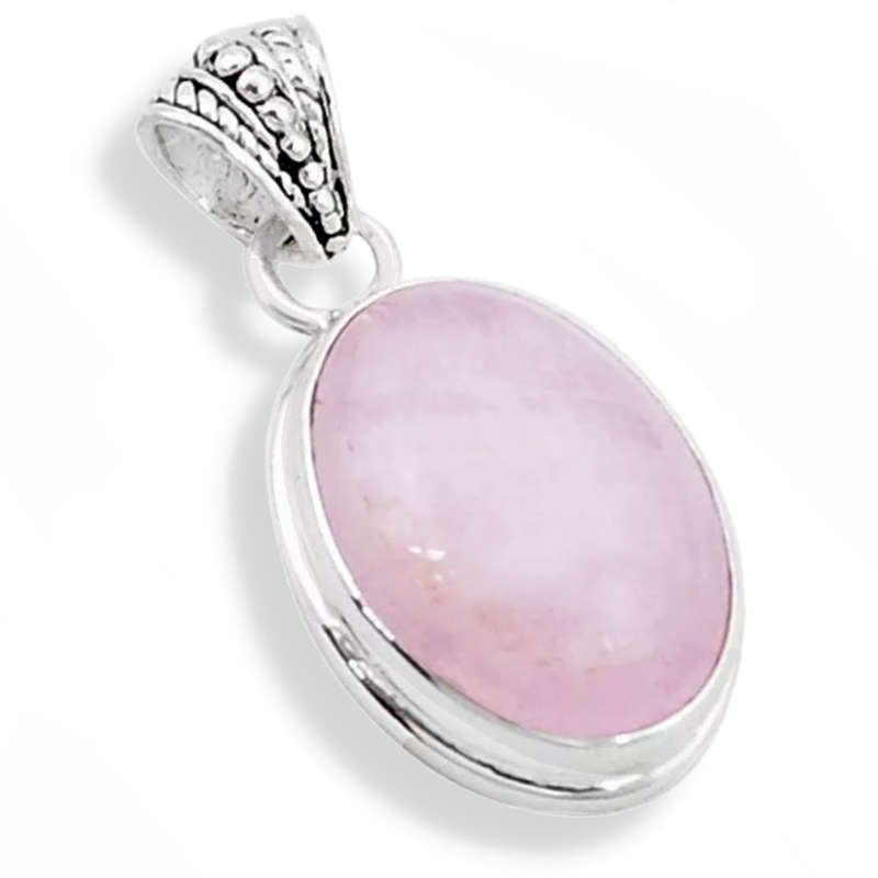 Natural Kunzite Oval Gemstone set in Solid .925 Sterling Silver Dainty Pendant