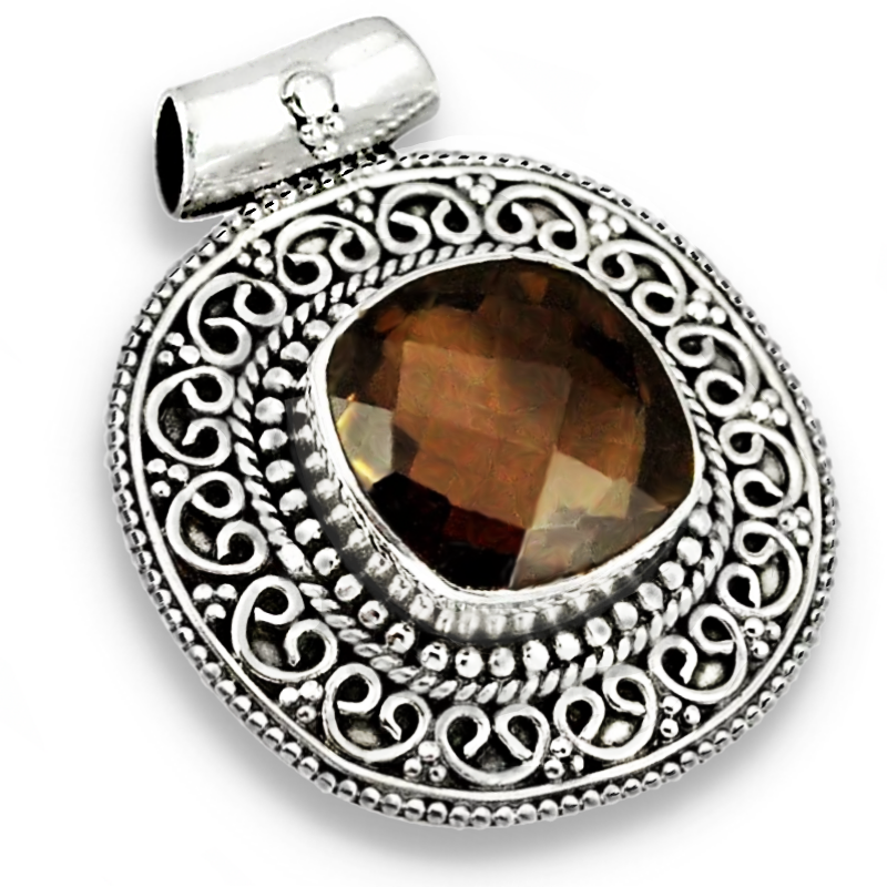 8.63 Cts Natural Smoky Topaz  Gemstone set in Solid .925 Sterling Silver Pendant
